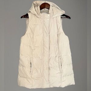 J.Jill Longline Down Hooded Puffer Vest S‎ Cream Clean Girl Neutral Minimalist S